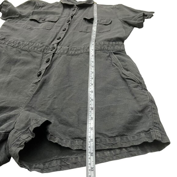 Outerknown Organic Cotton Linen Blend Romper Khaki Green M Safari Utility Preppy - Picture 9 of 10